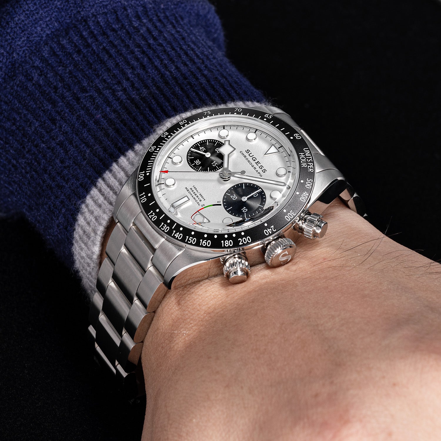 時計 SUGESS Chrono Heritage S457 Chronograph Power Reserve White Panda Dial