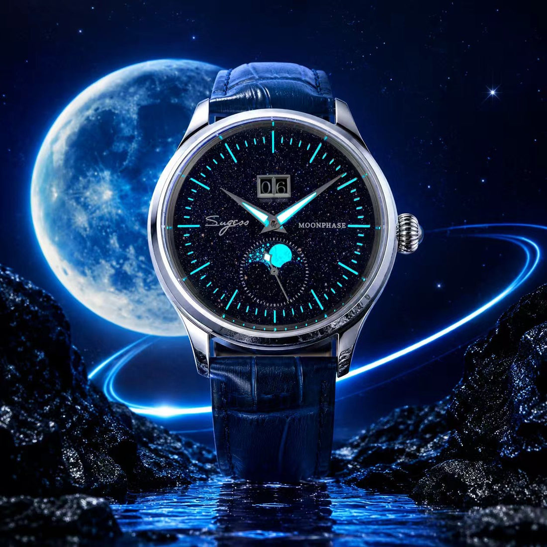 MoonPhase Master S401C Automatic Blue Gold Stone Star Dust Dial