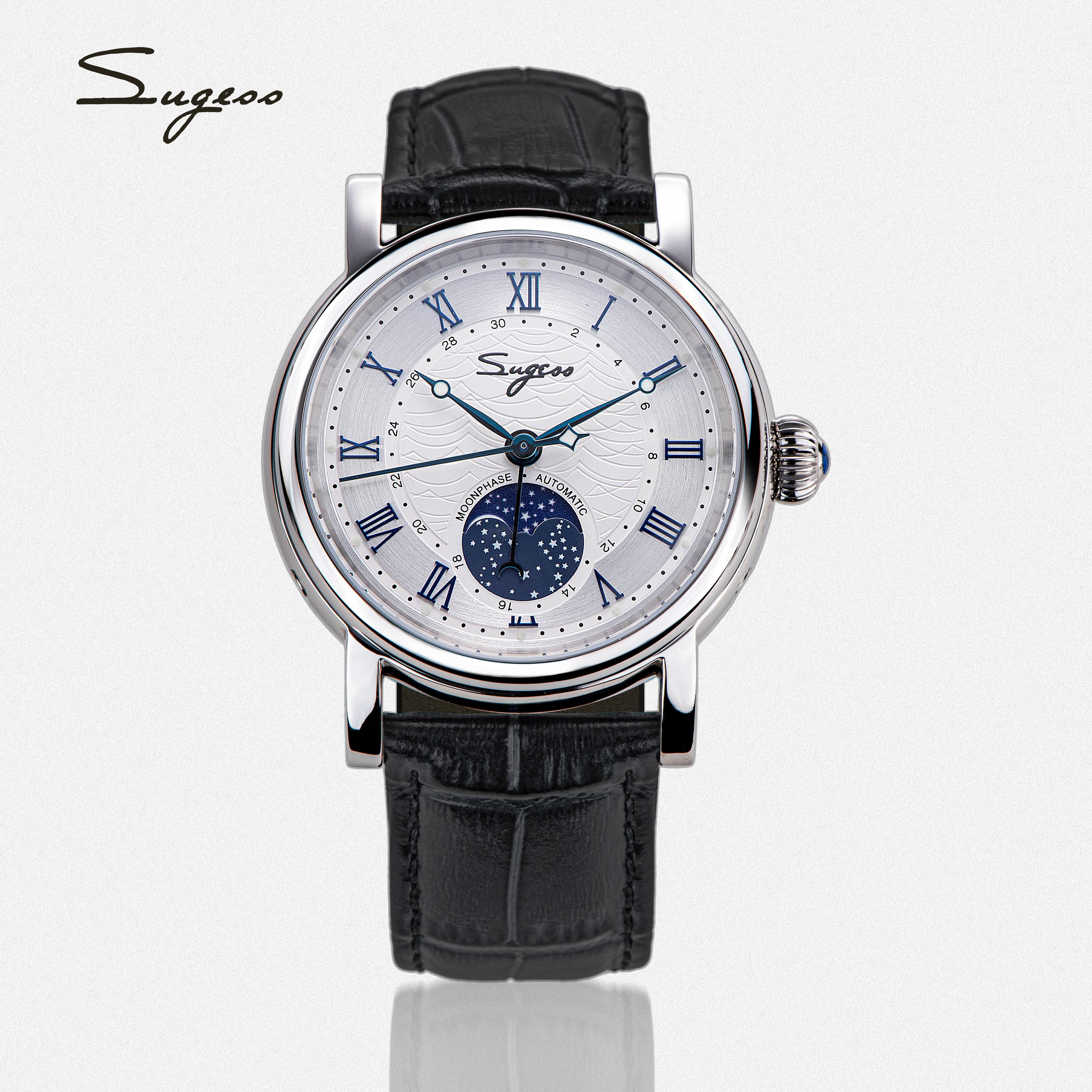 Sugess Luminous Moonphase Seagull ST2108 Movement Watch SU2108SZ