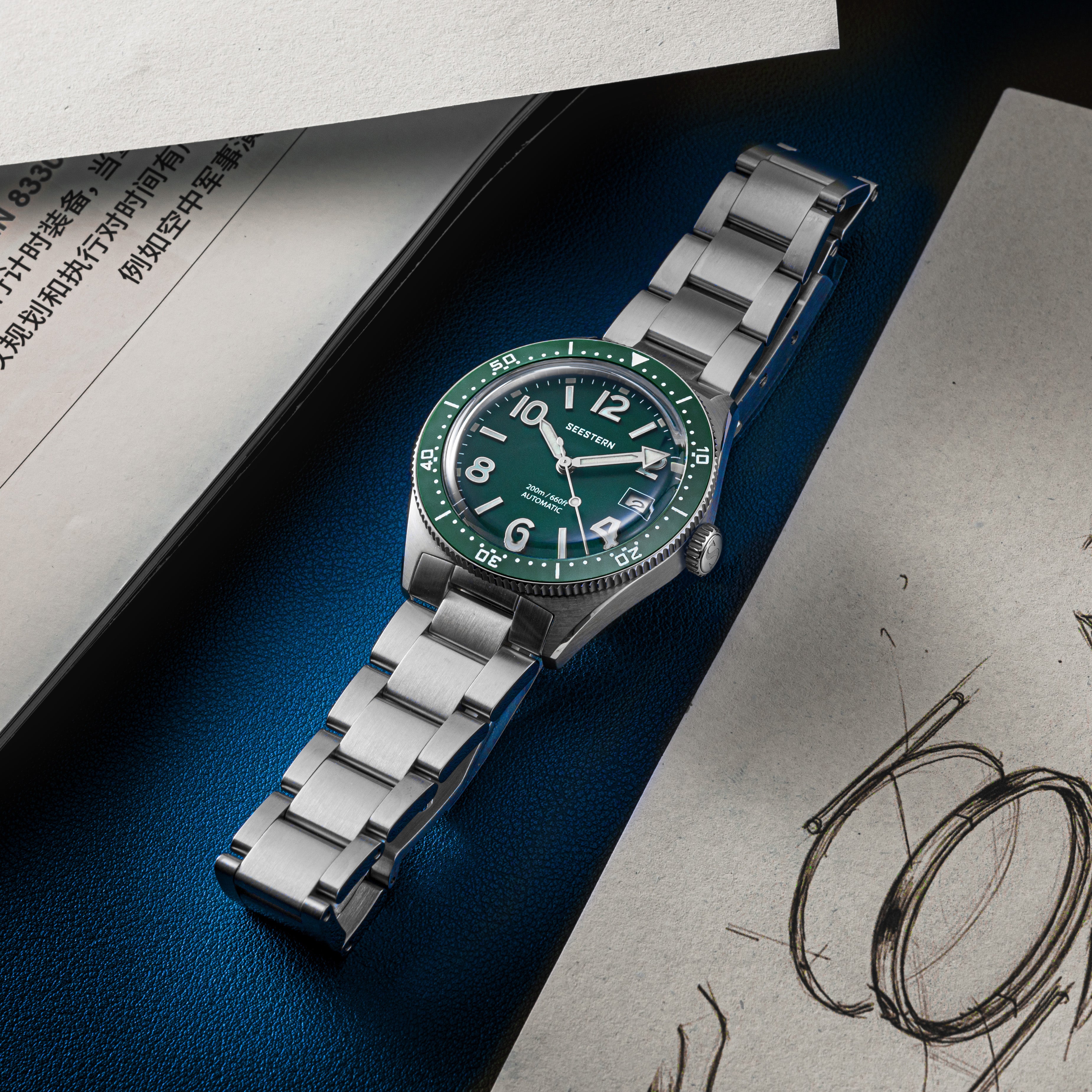 S*h様 SEESTERN 自動巻き腕時計 グリーンベゼル 本体 Seestern S434-2 Stainless-Steel Green Dial Professional Diver Automati