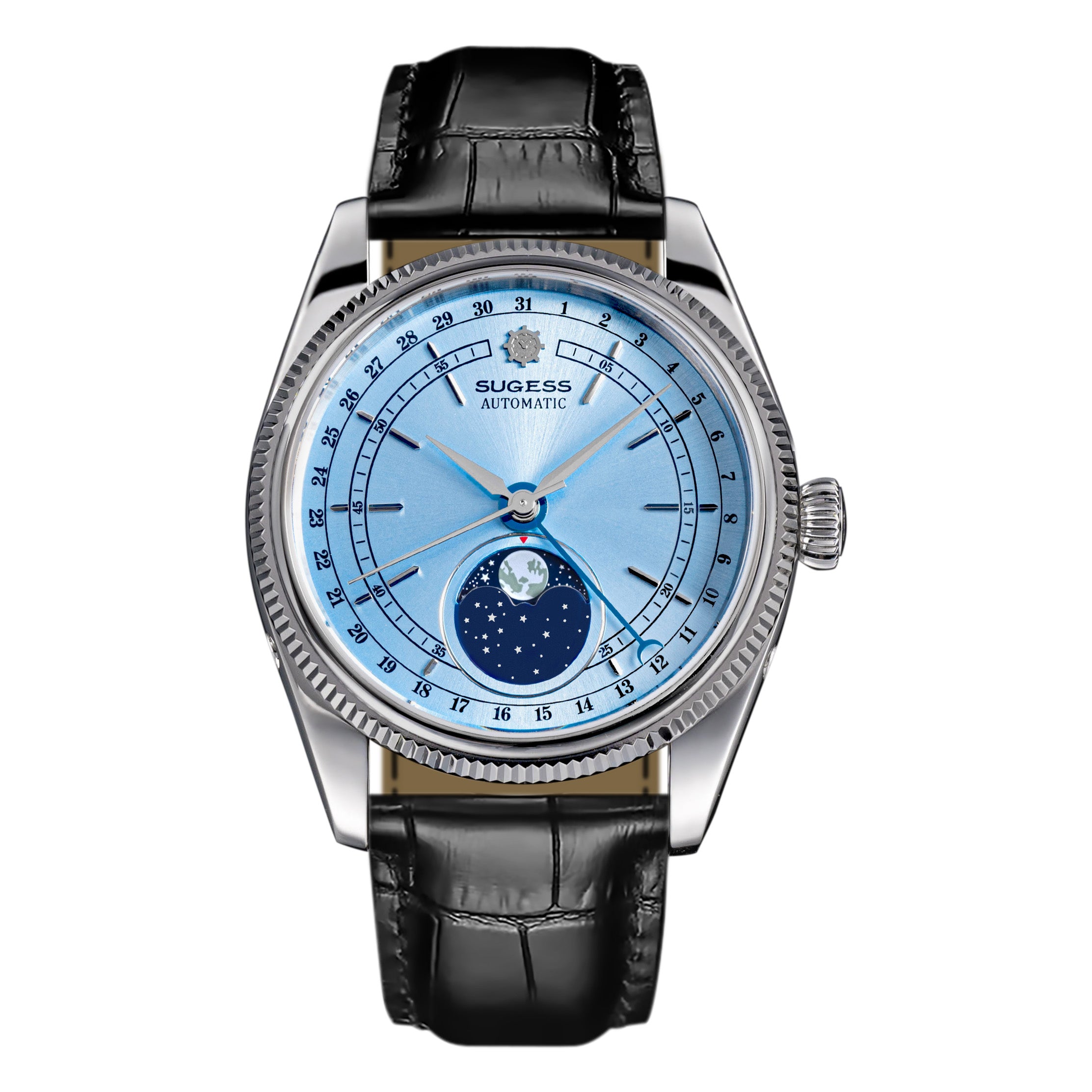 MoonPhase Master S452 Stainless-Steel Light Blue Dial Black Strap