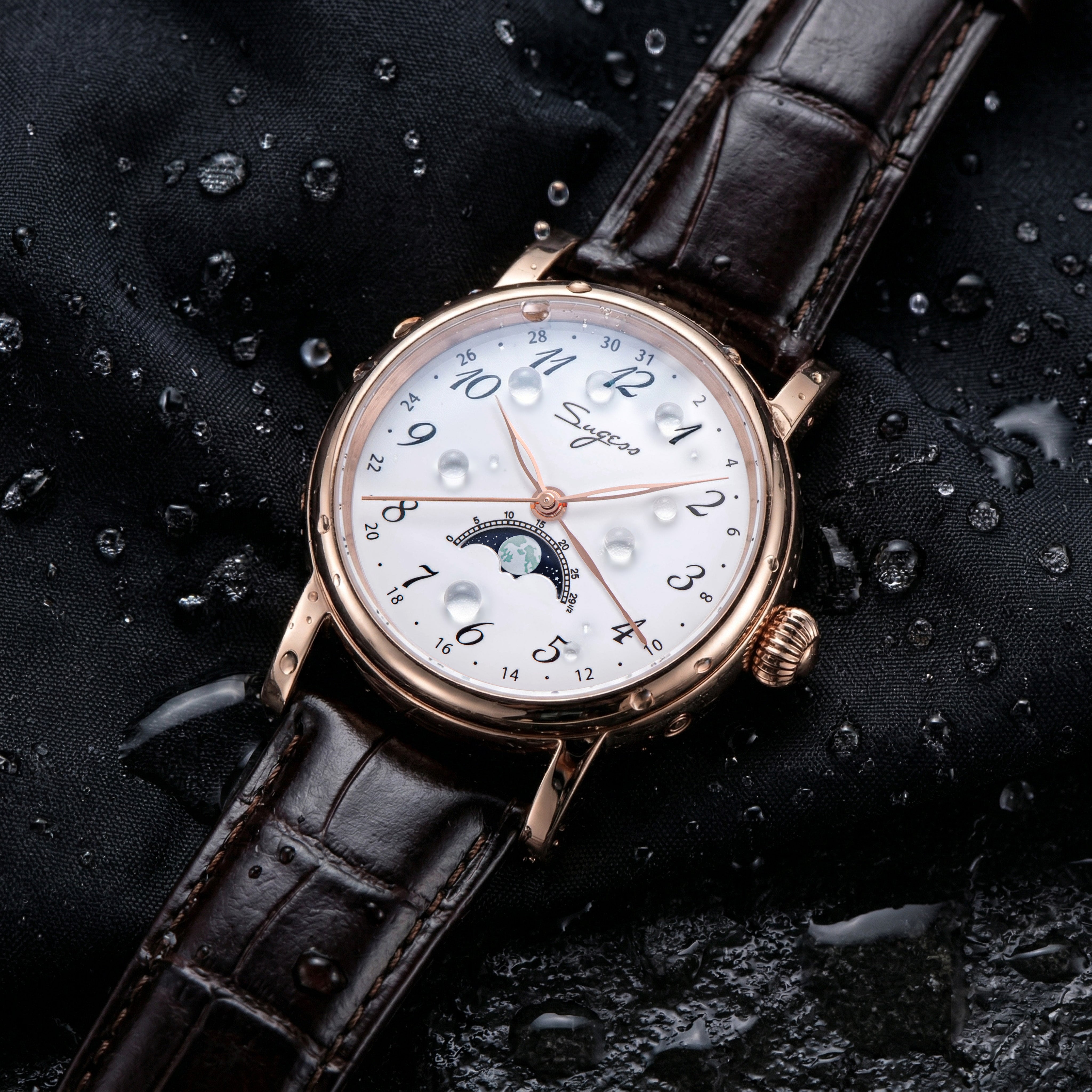 Sugess Luminous Moonphase Seagull ST2108 Movement Watch SU2108SK