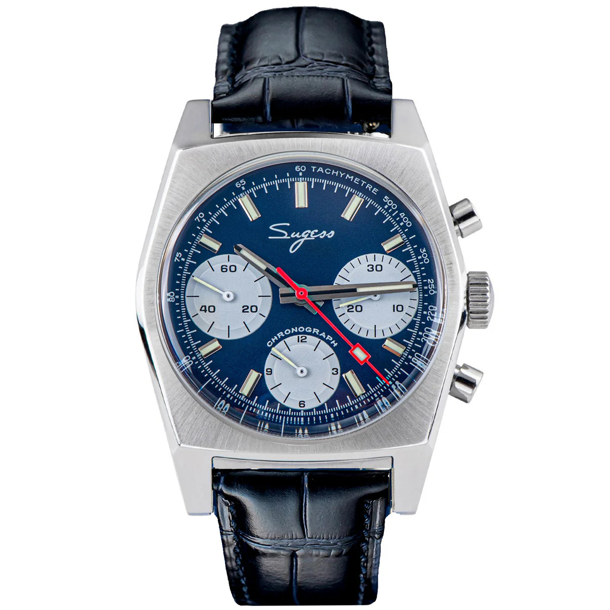 Chrono Heritage S419 Chronograph Blue Panda Dial Leather Strap