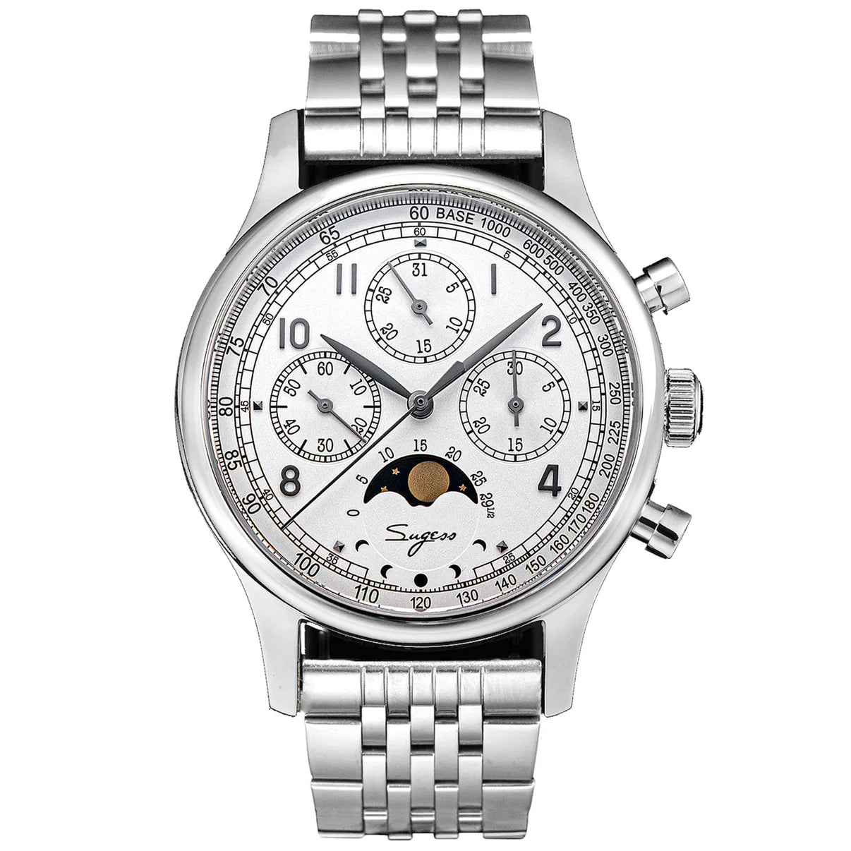 MoonPhase Master S389-2 White Dial Swan Neck Regulator Bracelet