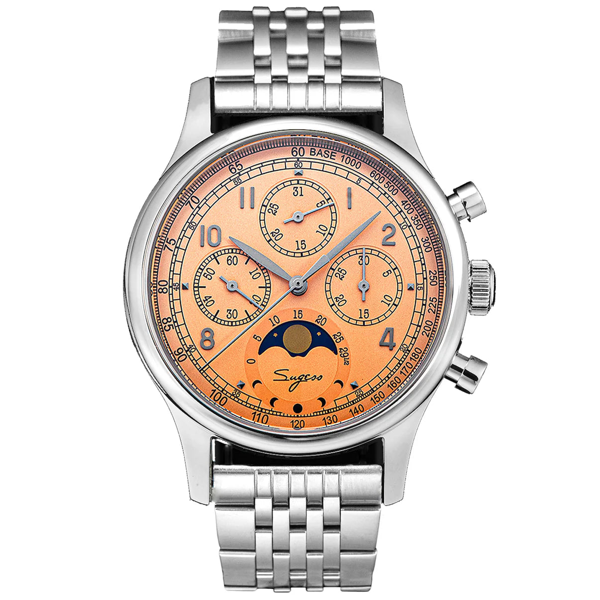 MoonPhase Master S389-2 Salmon Dial Swan Neck Regulator Bracelet