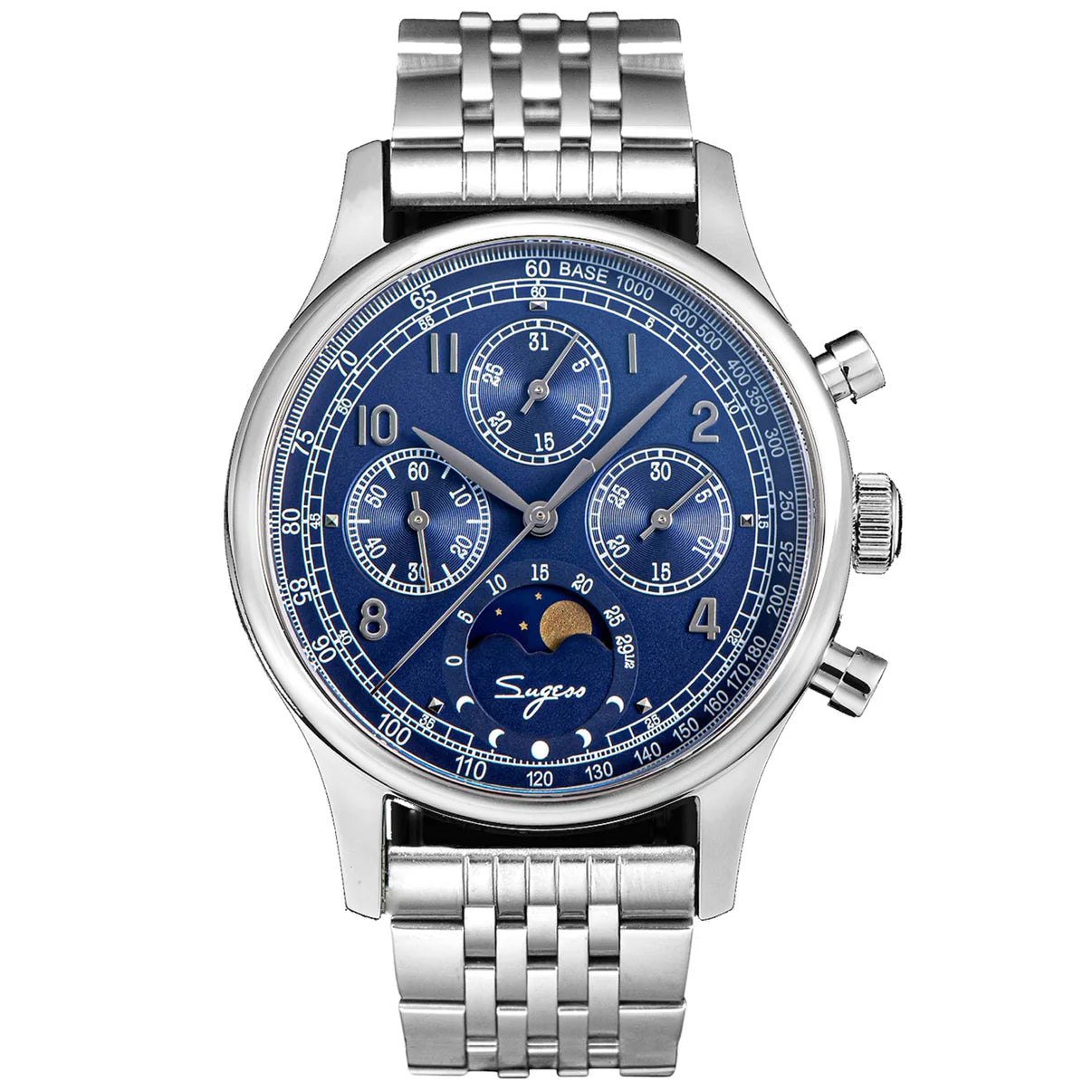 MoonPhase Master S389-2 Deep Blue Swan Neck Regulator Bracelet