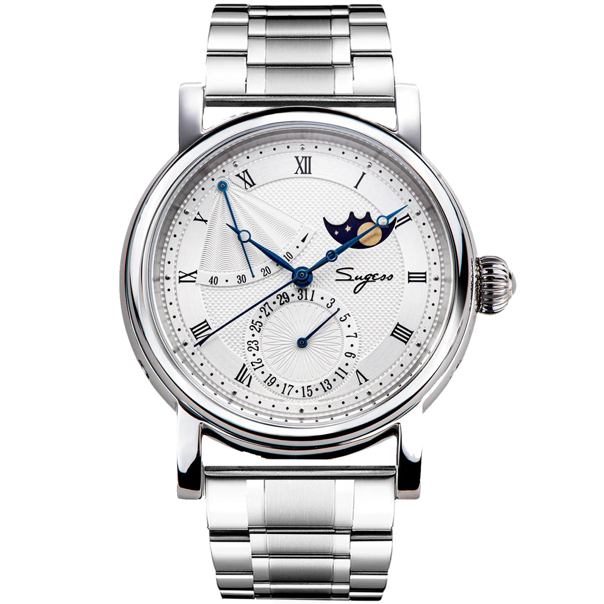 MoonPhase Master S426 Stainless Steel Case Power Reserve Indicator Date Bracelet