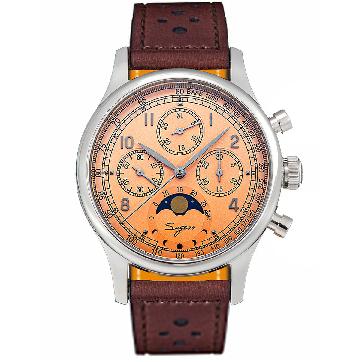 MoonPhase Master S389-2 Salmon Dial Swan Neck Regulator Racing Strap