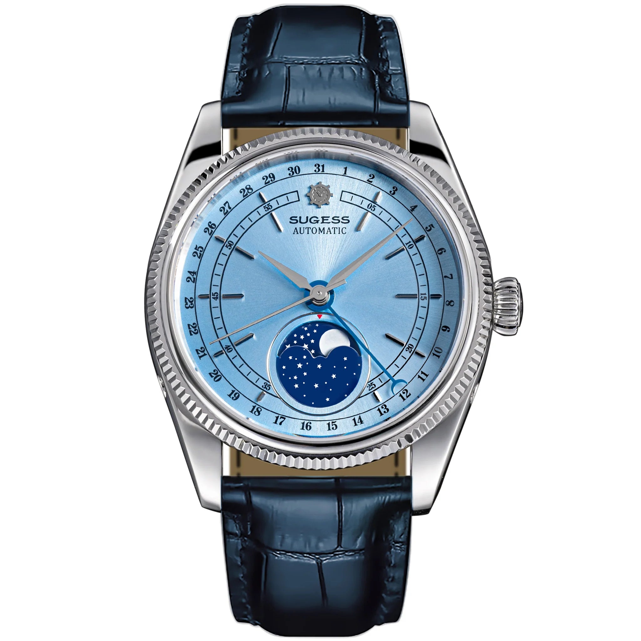 MoonPhase Master S452 Stainless-Steel Light Blue Dial Deep Blue Strap