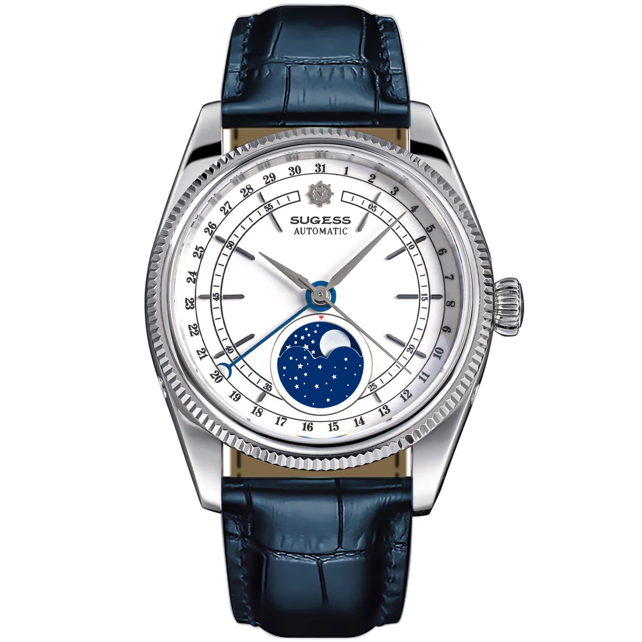 MoonPhase Master S452 Stainless-Steel White Dial Deep Blue Strap