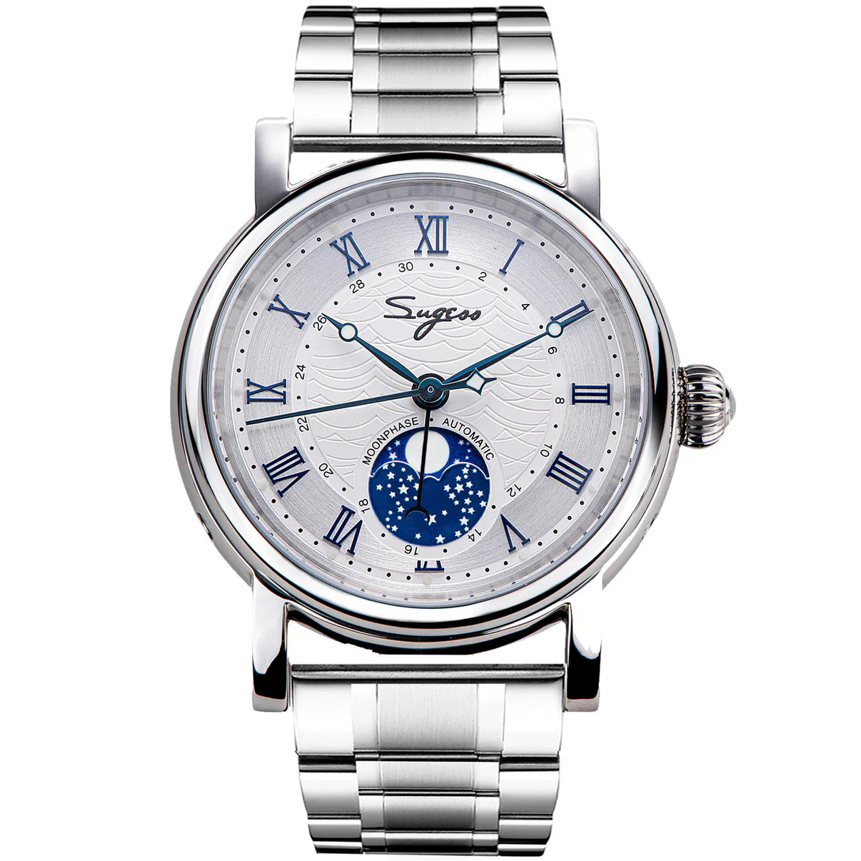 MoonPhase Master SU2108SZ Stainless-Steel Moon Phase Blue Indices Bracelet