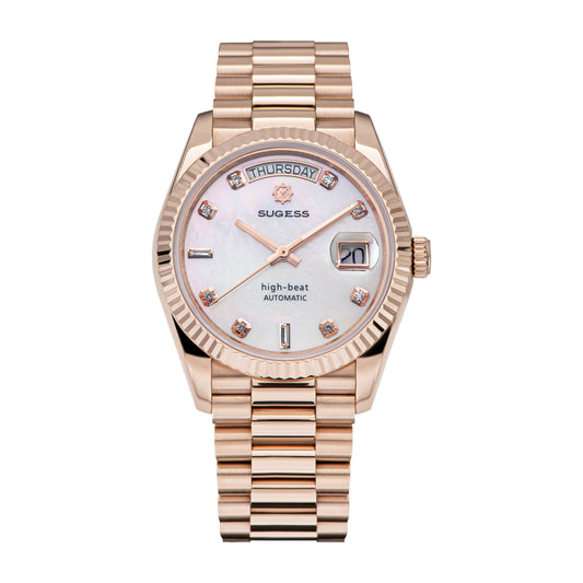 Heritage S449 DD Date and Day Display DD36 36mm Rose Gold White Pearl Dial Automatic