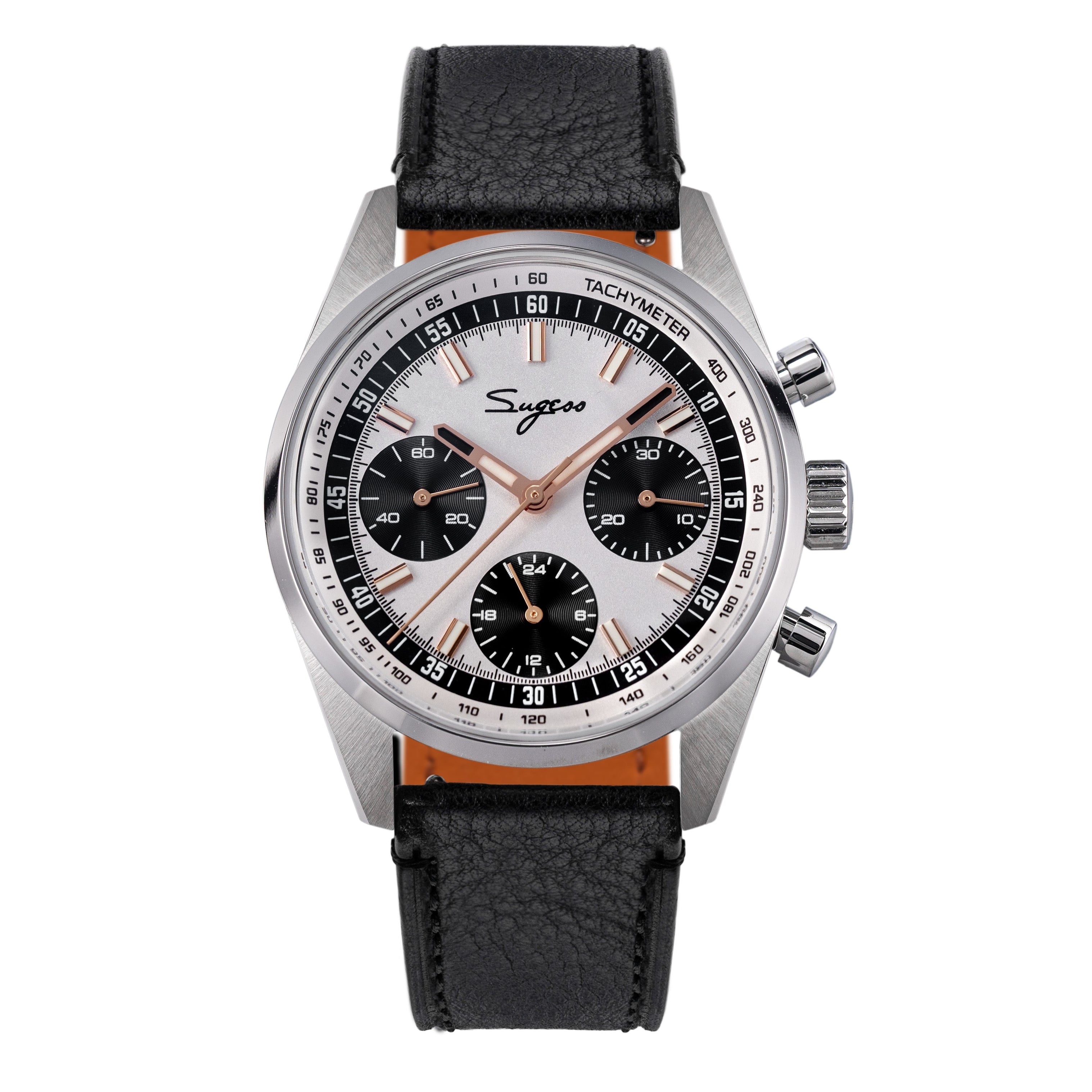 Sugess S465 Chronograph Stainless Steel Black Dial Rose Gold Hand Blac
