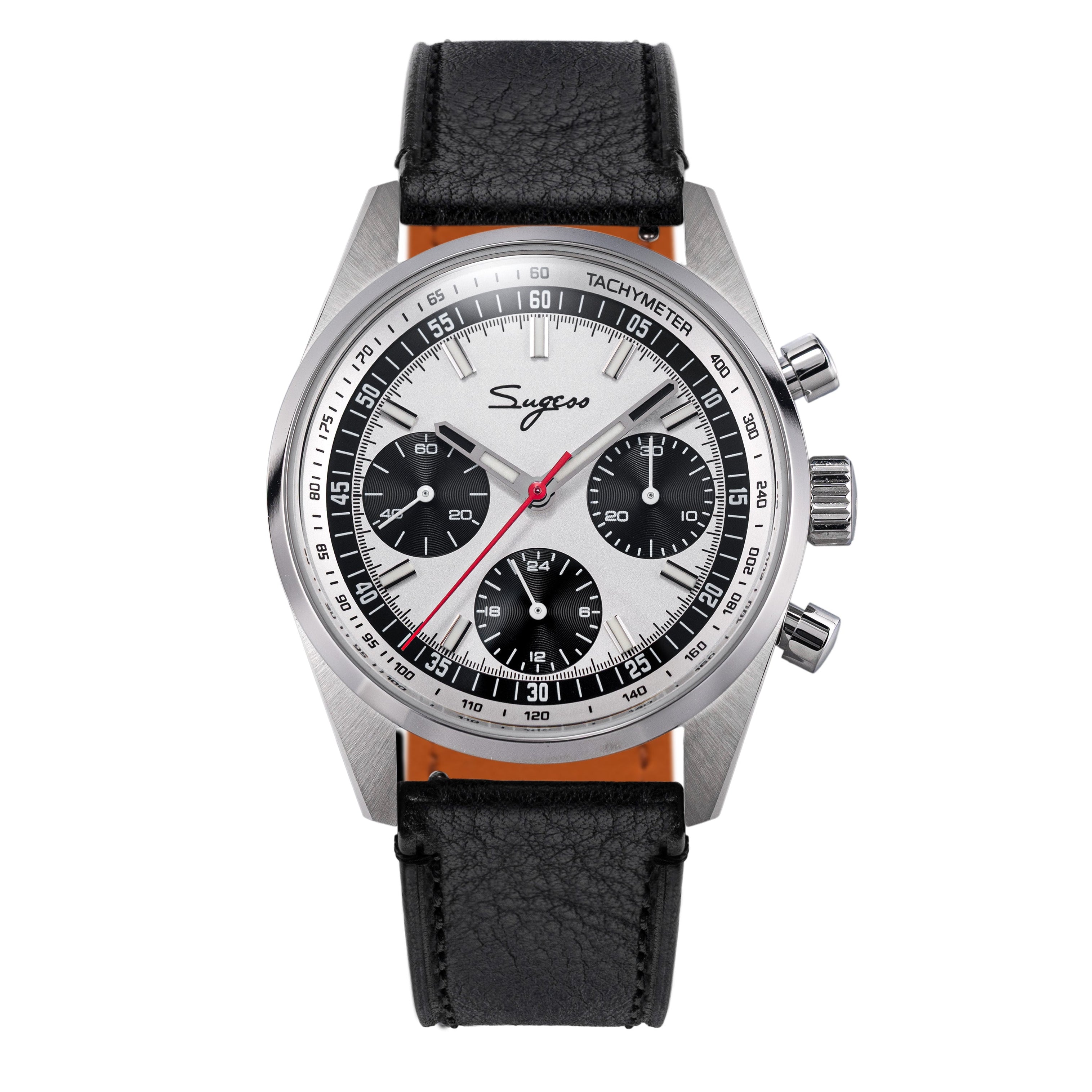 Sugess S465 Chronograph Stainless Steel Panda Dial Silver Hand Black L