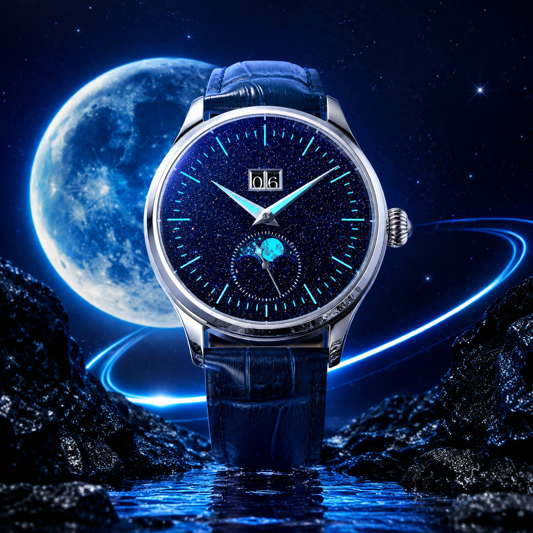 MoonPhase Master S401C Automatic Blue Gold Stone Star Dust Dial