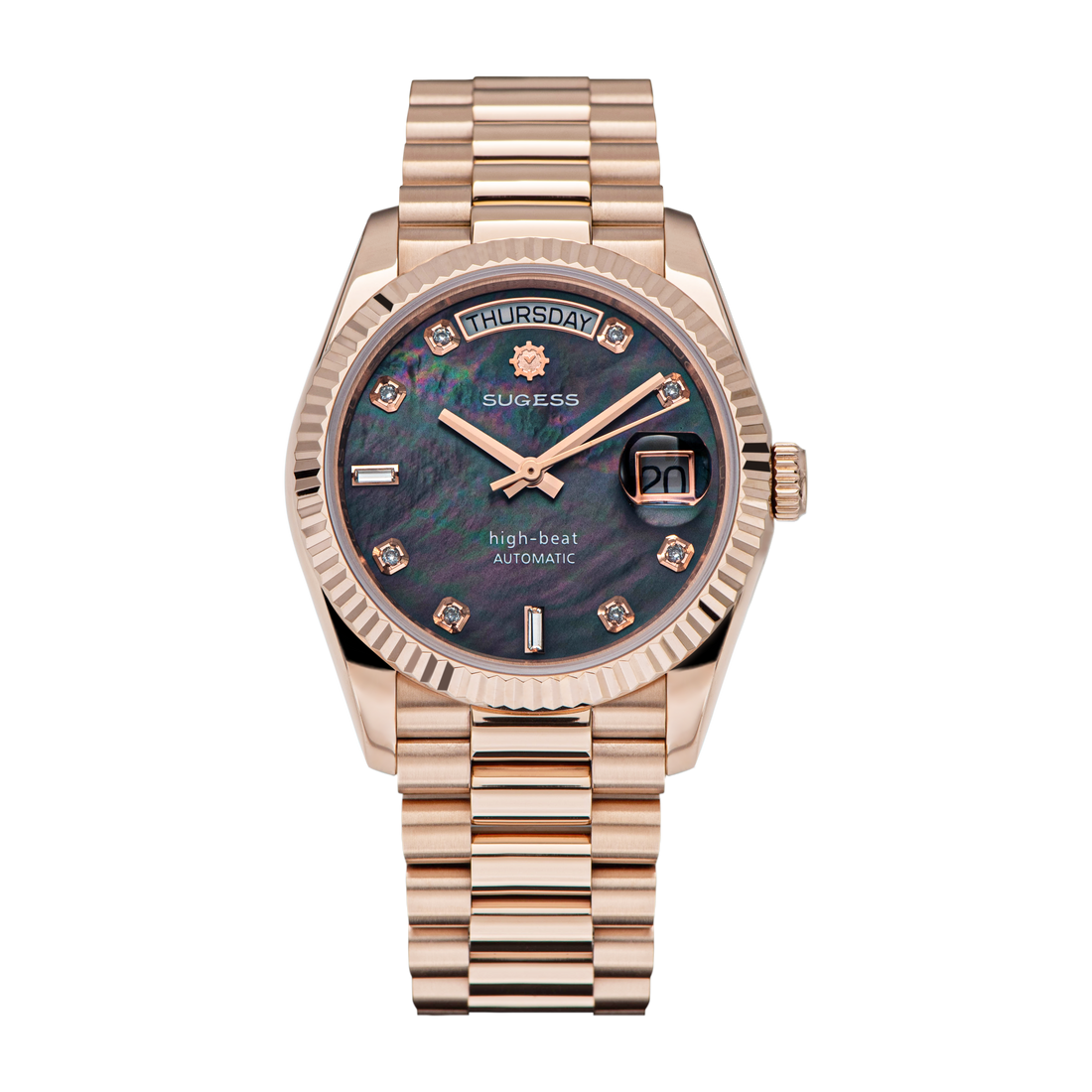 Heritage S449 DD Date and Day Display DD36 36mm Rose Gold Black Pearl Dial Automatic