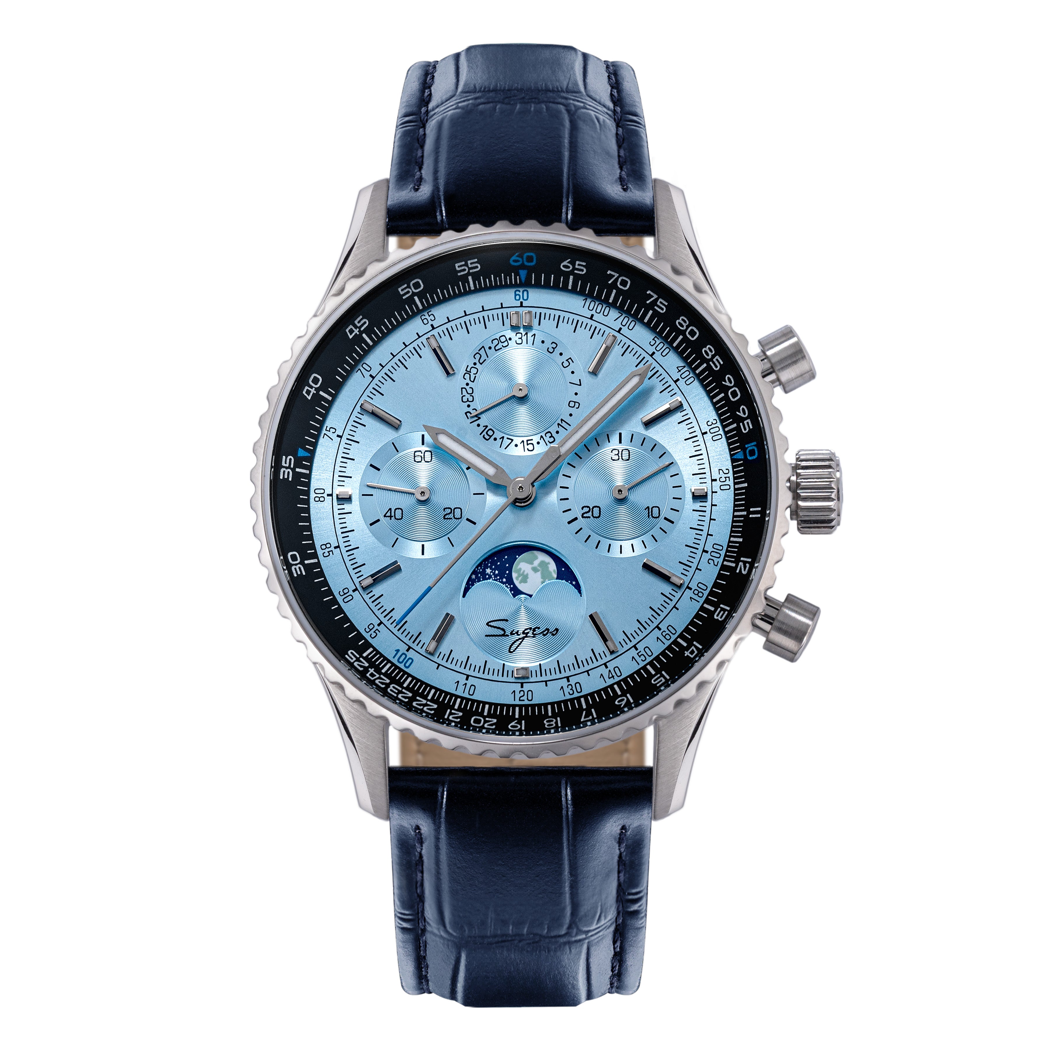 MoonPhase Chrono Master S468 Stainless Steel Case Light Blue Dial