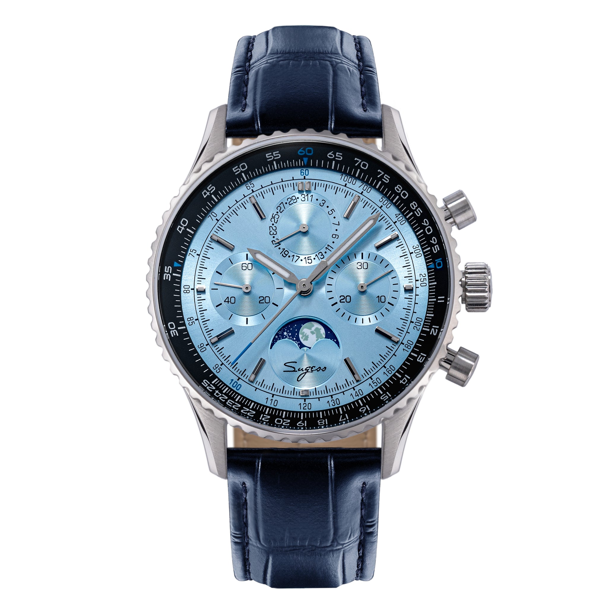 MoonPhase Chrono Master S468 Stainless Steel Case Light Blue Dial