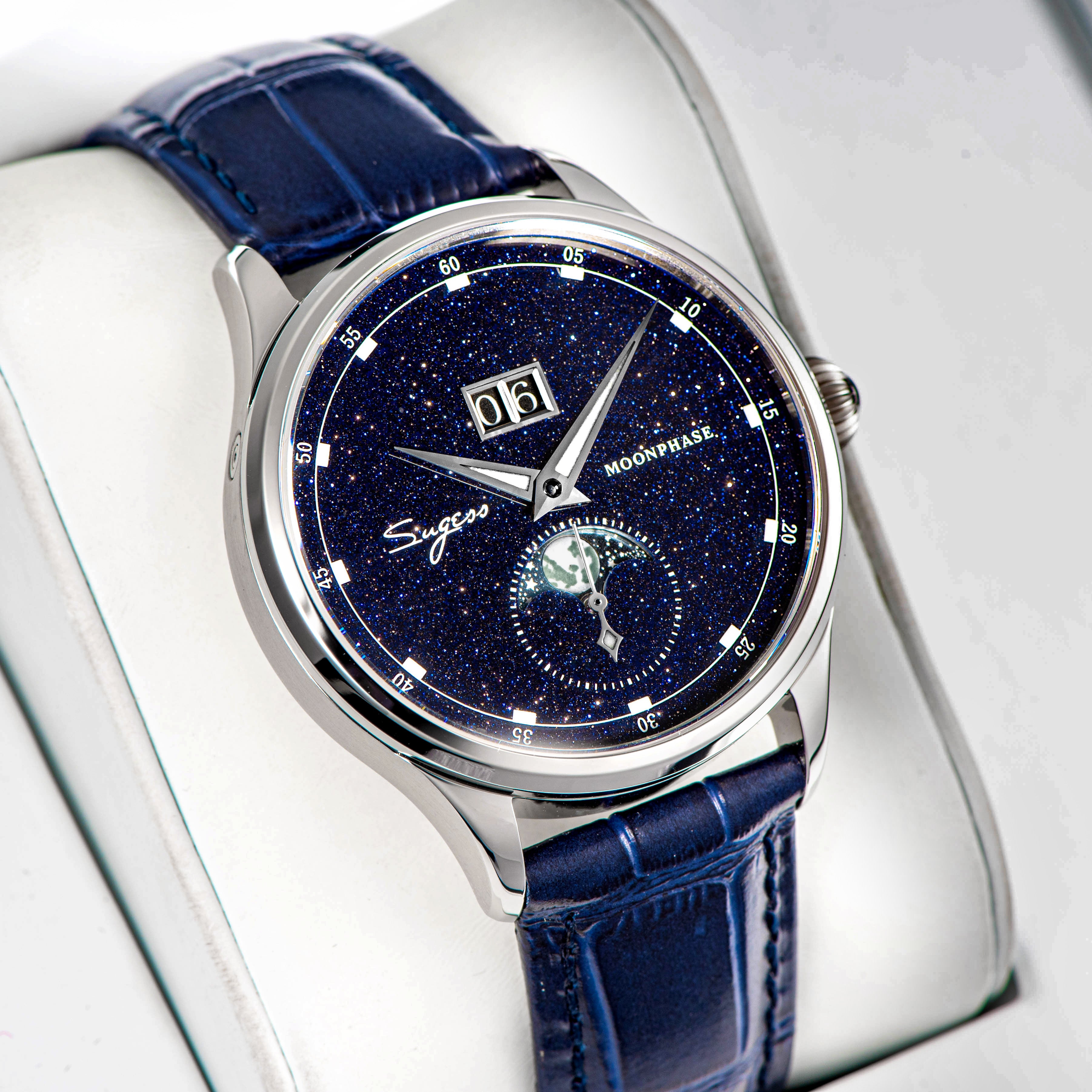 moon☺︎ Sugess MOONPHASE MASTER Blue Gold Stone Star Dust Dial