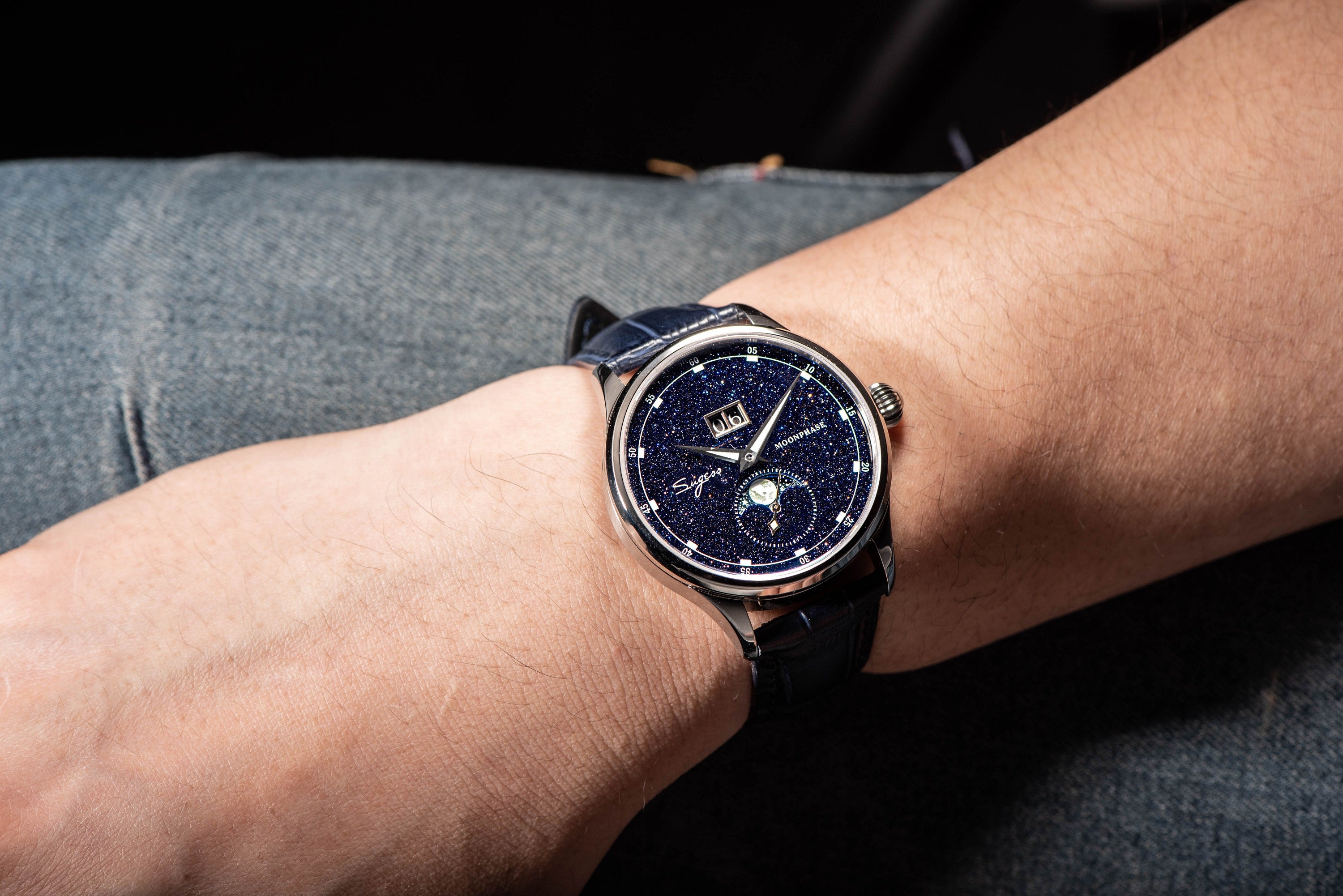 Sugess MOONPHASE MASTER Blue Gold Stone Star Dust Dial