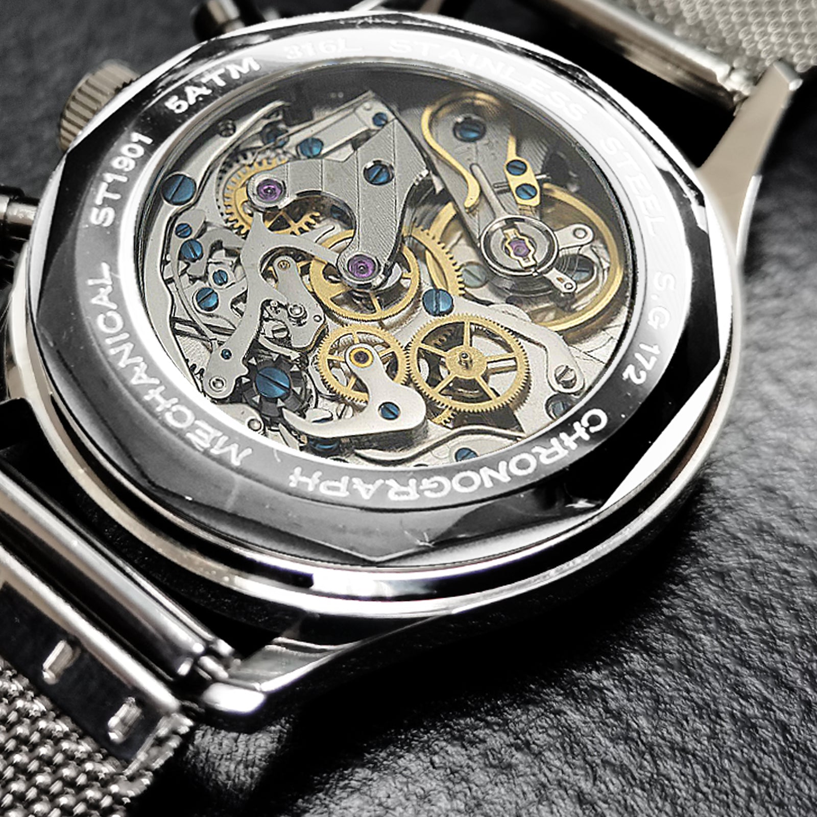 Sugess Panda Chrono Chronograph Mechanical Mens Watch Seagull 1963