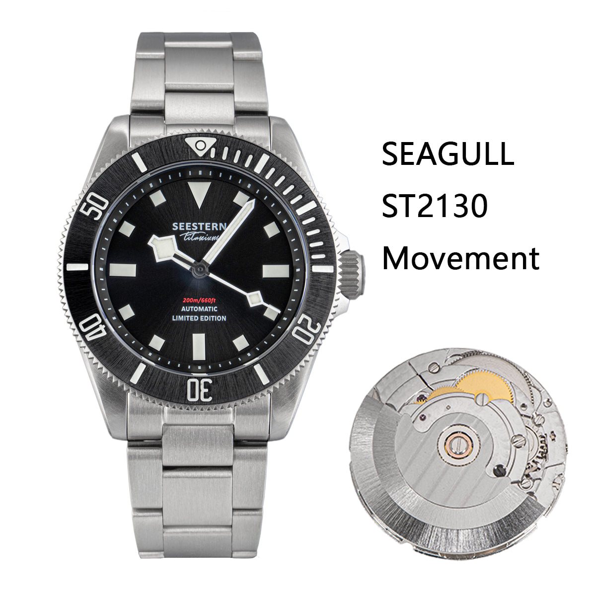 Seestern 430 Titanium Professional Diver Seagull ST2130 movement