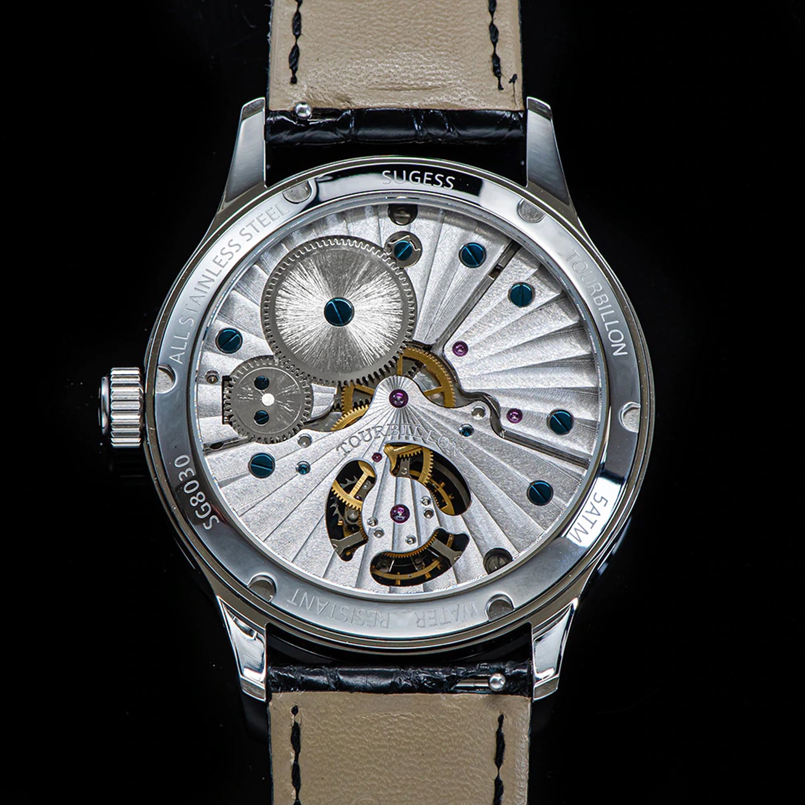Sugess BlueGold Stone Dial Seagull ST8230 Tourbillon Movement