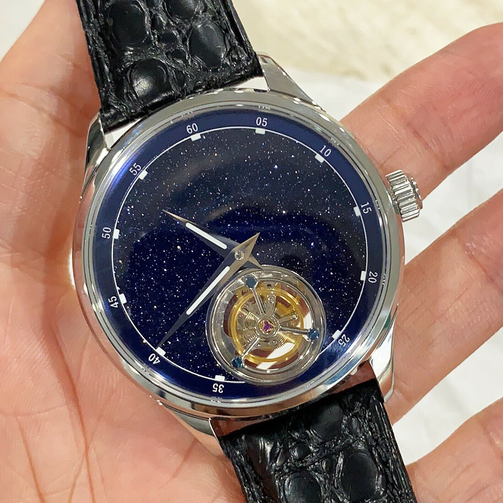 Sugess BlueGold Stone Dial Seagull ST8230 Tourbillon Movement Watch SU8230STARA