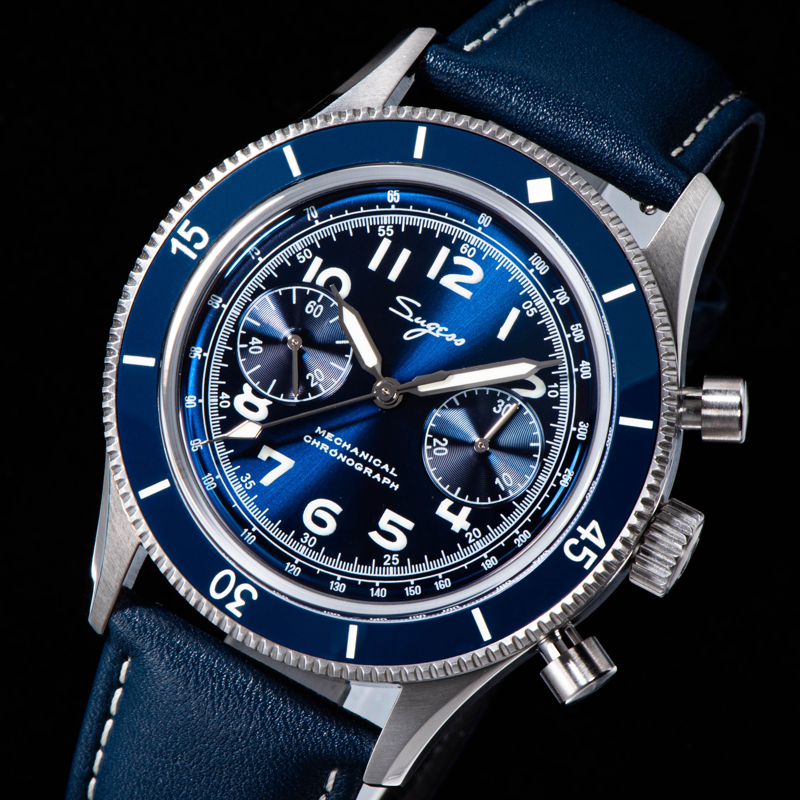 Sugess 自動巻き時計 ダークブルー Chrono Heritage S423 Chronograph Blue Dial
