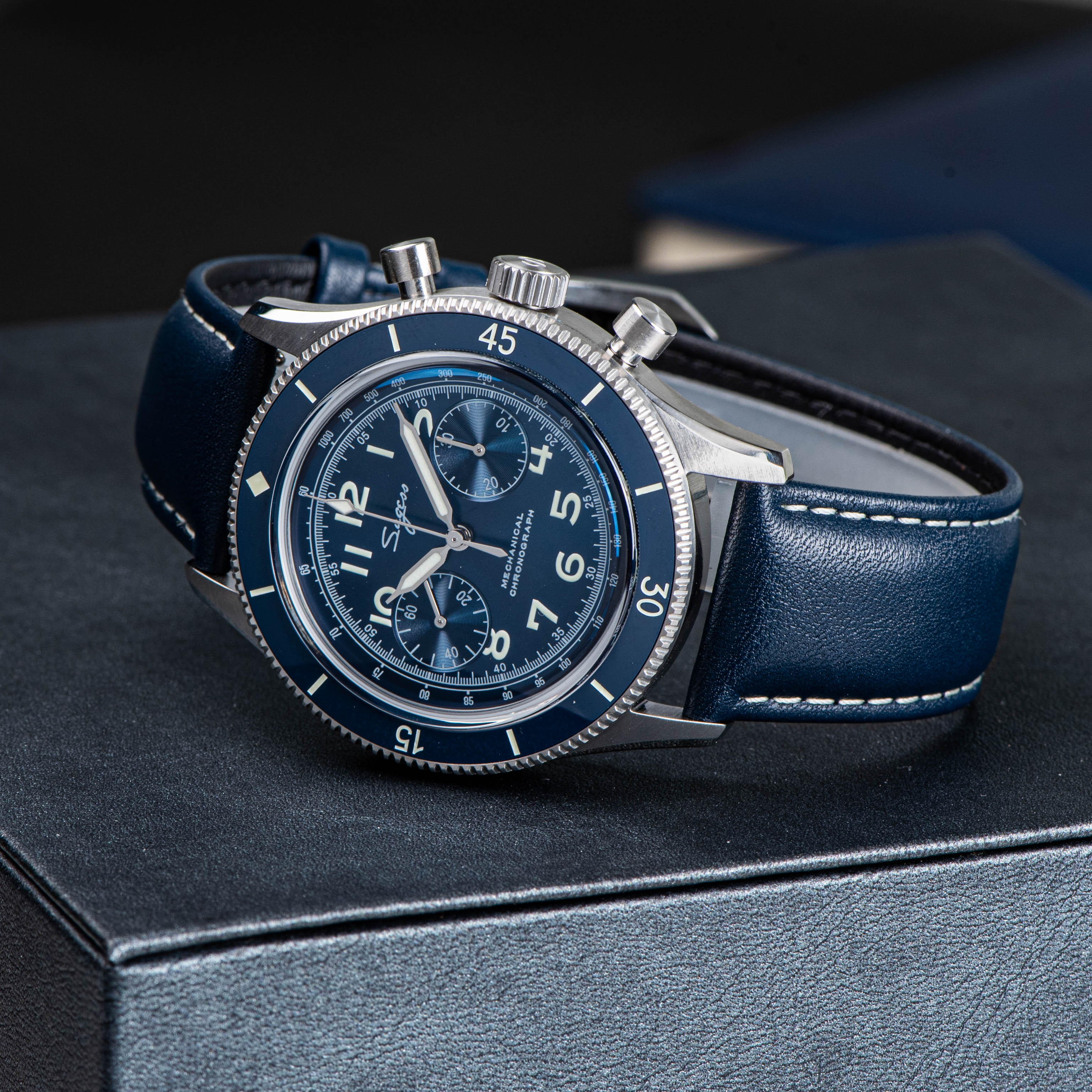 Sugess 自動巻き時計 ダークブルー Chrono Heritage S423 Chronograph Blue Dial