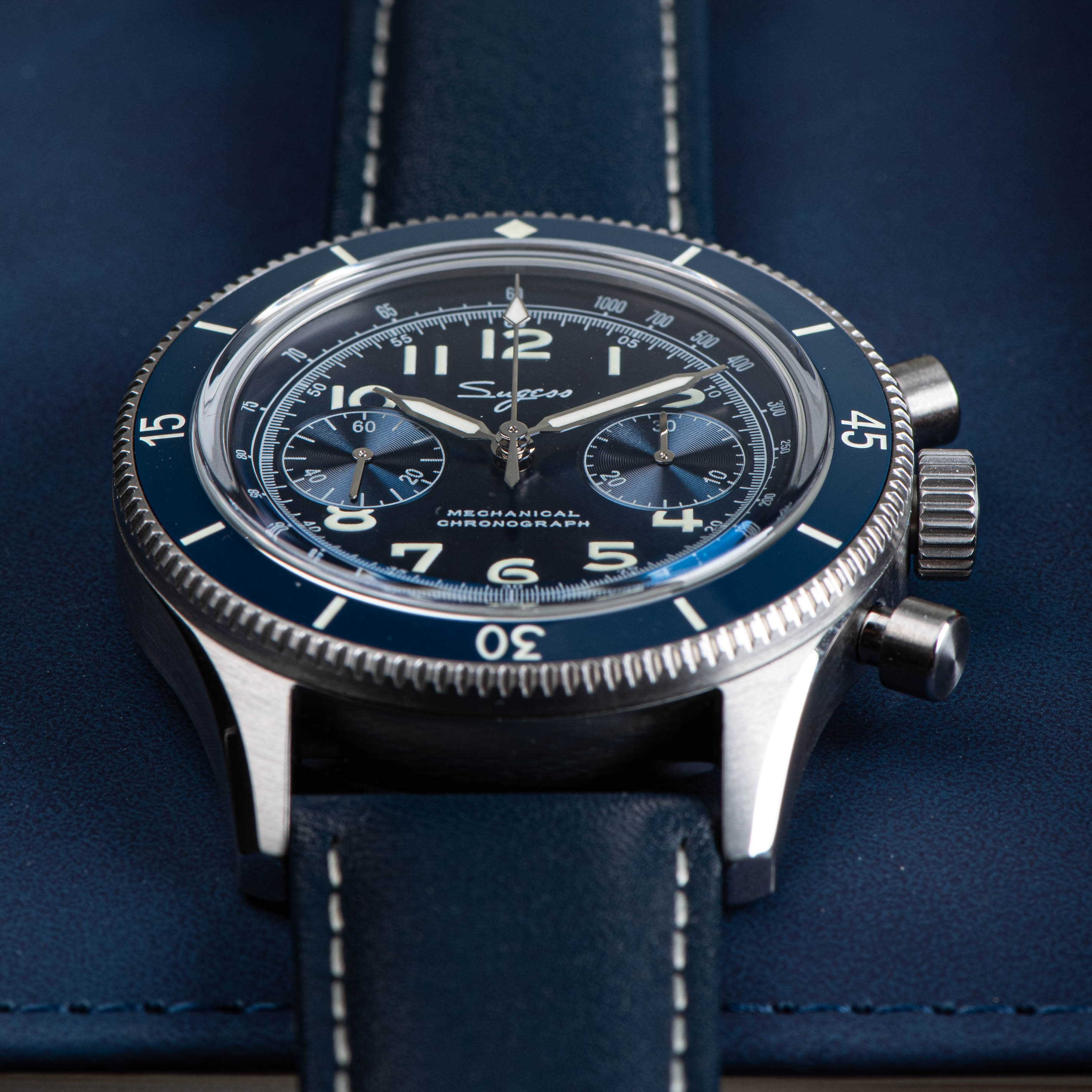 Sugess 自動巻き時計 ダークブルー Chrono Heritage S423 Chronograph Blue Dial
