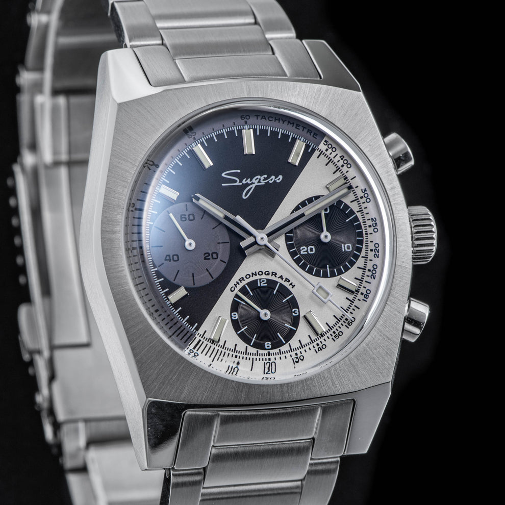 Montre Chronographe Mécanique SUGESS S419 - Boîtier Acier 37mm, Bracelet Cuir Marron, étanche 50m - Neuf Avec Boîte