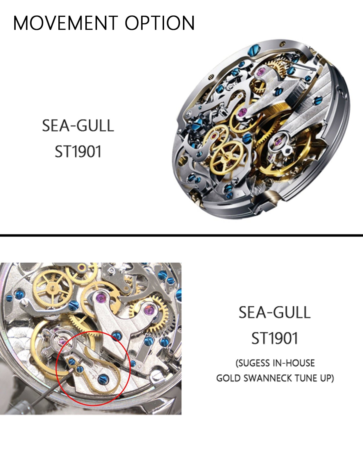 Sugess Panda Chronograph Watch Swan-Neck Precision Model