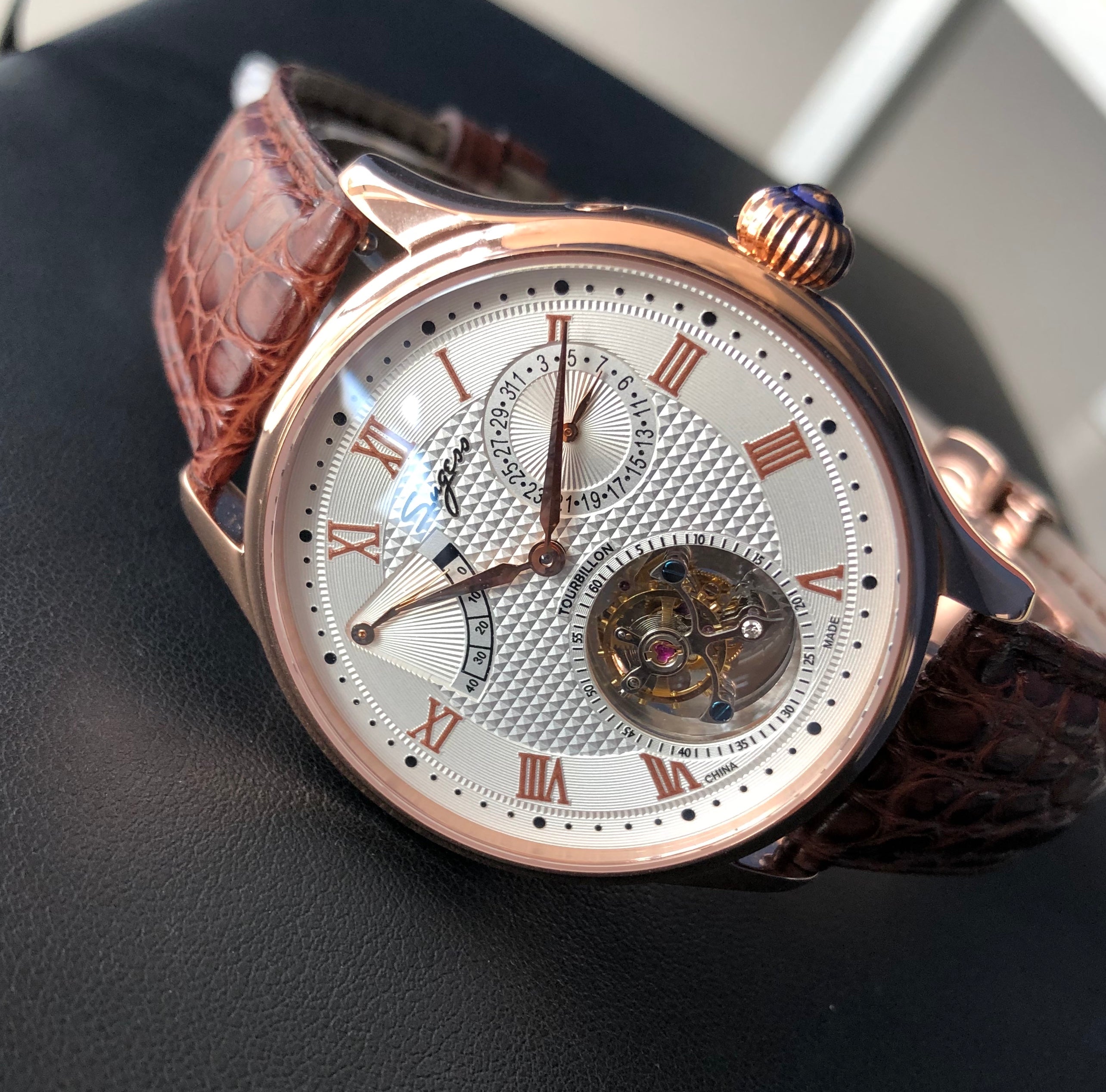 Sugess Power Reserve Seagull ST8001 Tourbillon Movement Watch SU8001GW