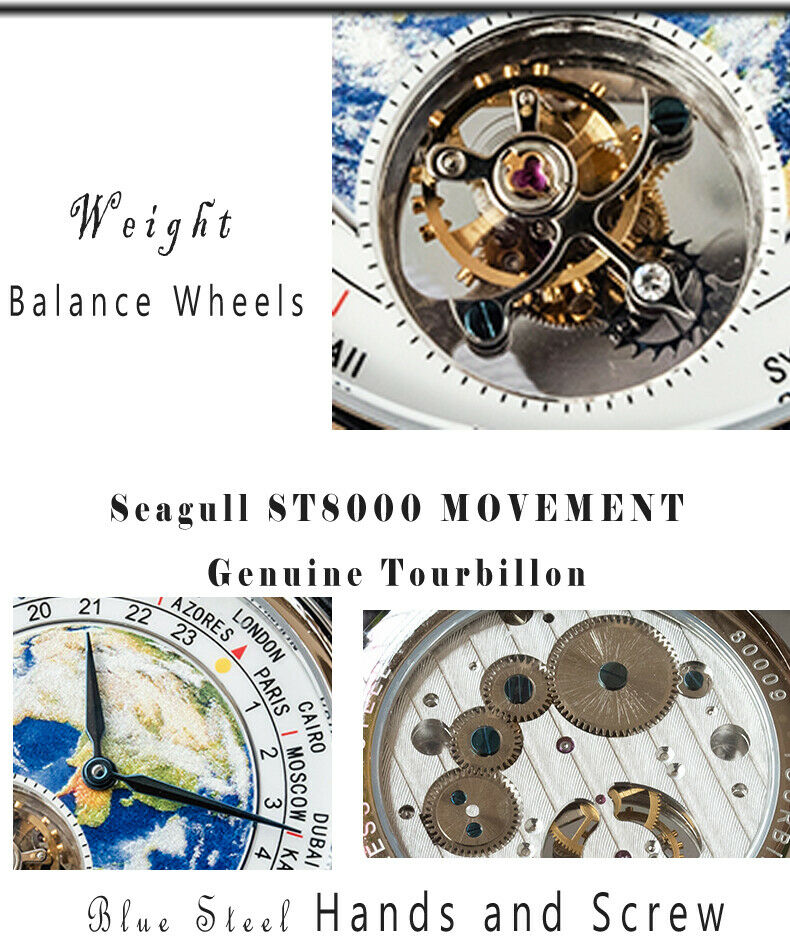 Sugess Enamel Earth Seagull ST8000 Tourbillon Movement Watch